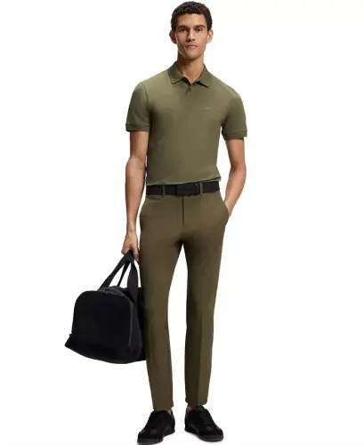 Erkek Esnek Pamuklu Dar Kesim Polo Yaka Tişört - Koyu Bej - HUGO BOSS (1)