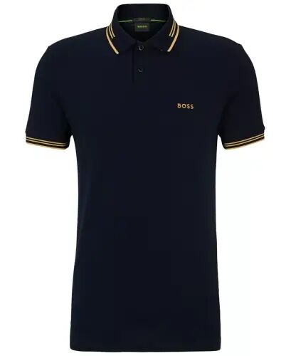Men's Stretch-Cotton Slim-Fit Polo Shirt - Dark Blue, Yellow - 2