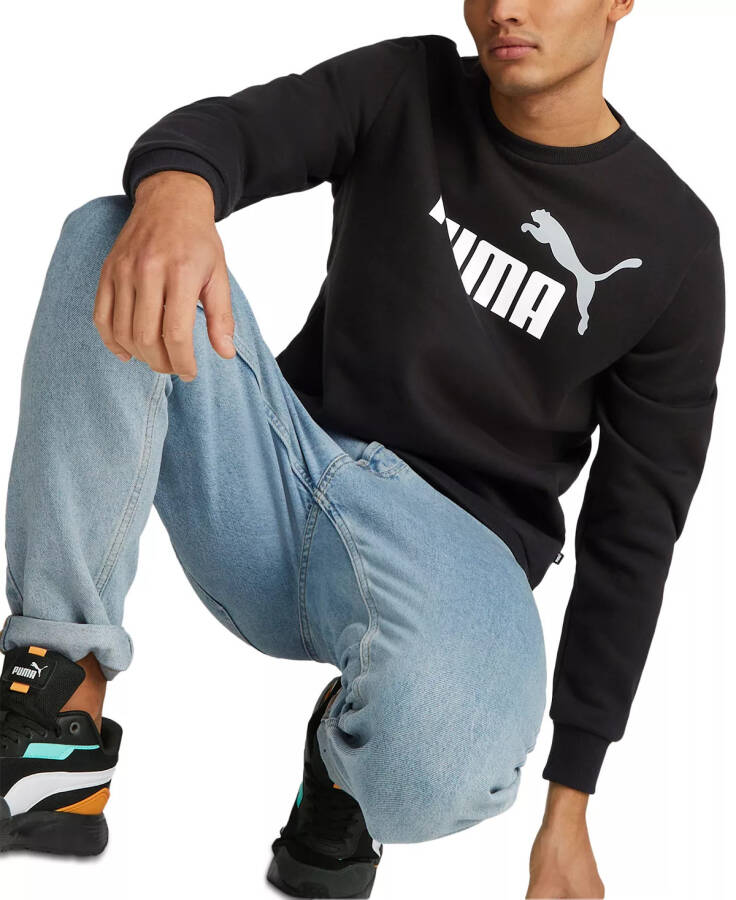 Erkek ESS+ Büyük Logo Yuvarlak Yaka Sweatshirt Puma Siyah-Puma Beyaz - 3