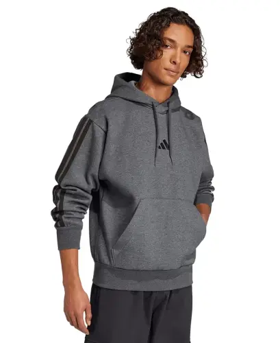 Erkek Essential Üç Bantlı Polar Kapüşonlu Üst - Koyu Gri Kırçıllı - ADIDAS (1)
