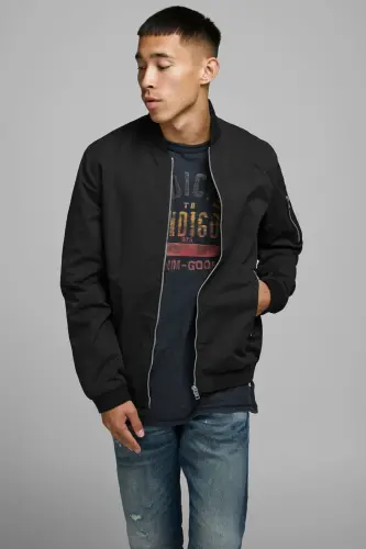 Erkek Fermuarlı Bomber Büyük Battal Ceket - 12165203-Siyah - JACK & JONES (1)