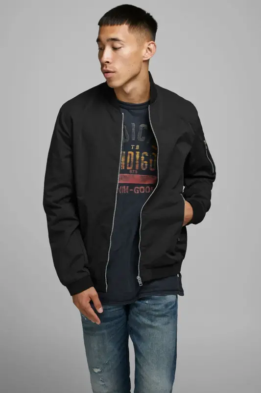 Erkek Fermuarlı Bomber Büyük Battal Ceket - 12165203-Siyah - 2