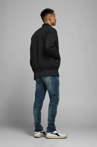 Erkek Fermuarlı Bomber Büyük Battal Ceket - 12165203-Siyah - 3