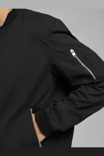 Erkek Fermuarlı Bomber Büyük Battal Ceket - 12165203-Siyah - 6