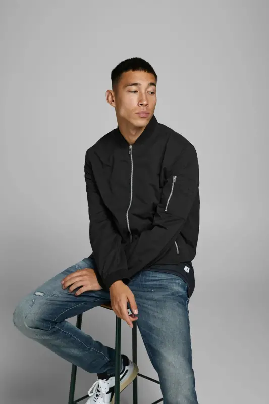 Erkek Fermuarlı Bomber Büyük Battal Ceket - 12165203-Siyah - 7