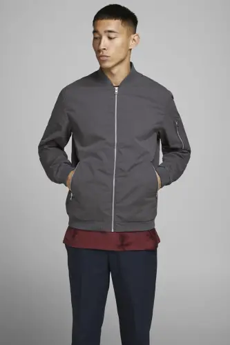 Erkek Fermuarlı Bomber Ceket-Asphalt - 3