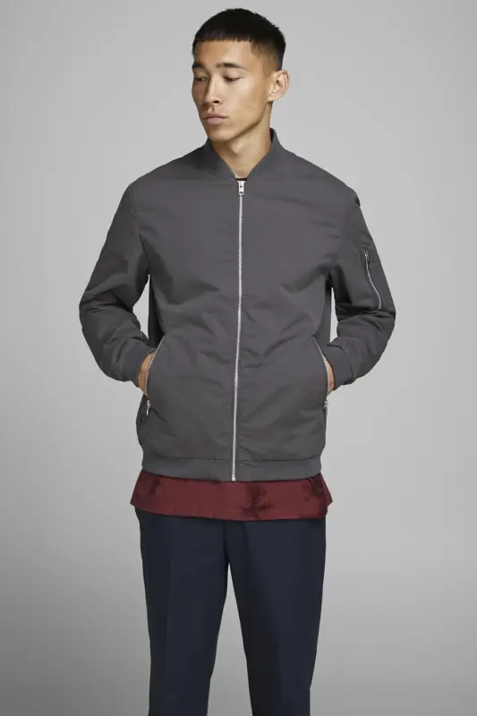 Erkek Fermuarlı Bomber Ceket-Asphalt - 3