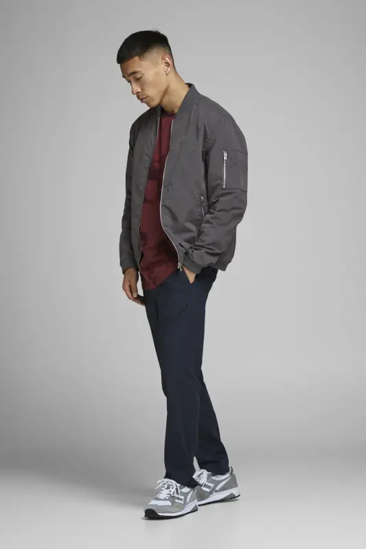 Erkek Fermuarlı Bomber Ceket-Asphalt - 4