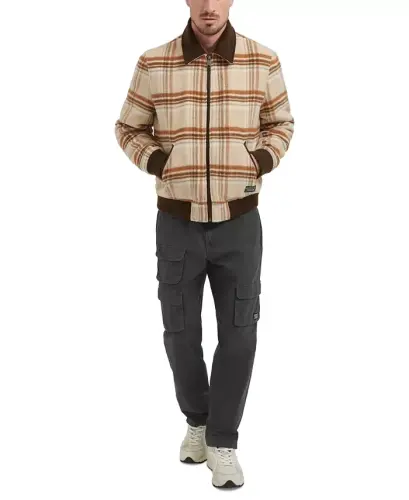 Men's Zip Corduroy-Collar Jacket - Cream Plaid - 7