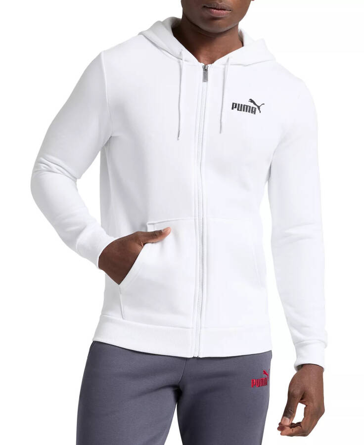 Erkek Fermuarlı Uzun Kollu Küçük Logo Polar Kapüşonlu Sweatshirt Beyaz - 1