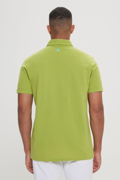 Erkek Fıstık Yeşil %100 Pamuk Slim Fit Dar Kesim Polo Yaka Tişört - Yeşil - 5