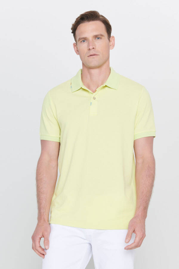 Erkek Fıstık Yeşil Slim Fit Dar Kesim Polo Yaka Baskılı Pamuklu Tişört - Yeşil - 1