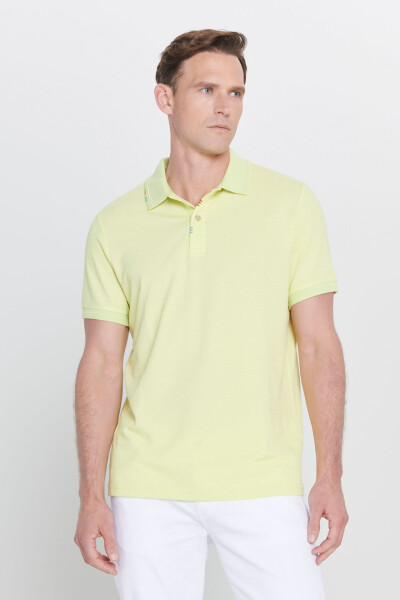 Erkek Fıstık Yeşil Slim Fit Dar Kesim Polo Yaka Baskılı Pamuklu Tişört - Yeşil - 3