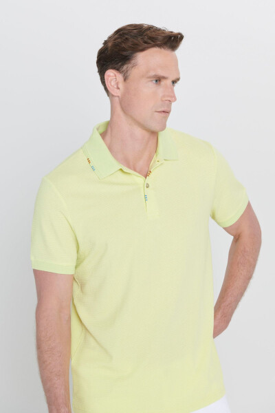 Erkek Fıstık Yeşil Slim Fit Dar Kesim Polo Yaka Baskılı Pamuklu Tişört - Yeşil - 4