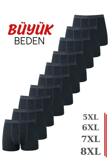 Erkek Füme Büyük Beden Boxer Pamuklu Likralı 10'lu Paket - 1