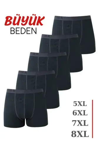 Erkek Füme Büyük Beden Boxer Pamuklu Likralı Yumuşak ve Esnek Kumaş 5'li Paket - 1