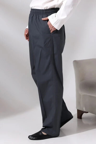 Erkek Füme Çınar Rahat Kesim Beli Lastikli Hac Ve Umre Keten Şalvar Pantolon-Füme - IHVAN ONLINE (1)