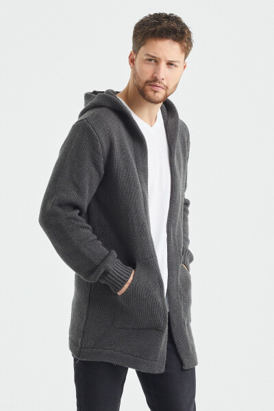 Erkek Füme Desenli Triko Hırka- Hrk8085r01s-Füme - 4