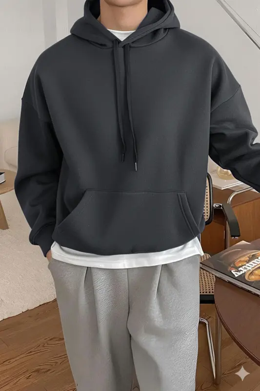 Erkek Füme Düz Kapüşonlu Oversize 3 iplik Şardonlu Salaş Bol Kesim Hoodie Sweatshirt-FÜME DÜZ - MILLIONAIRE