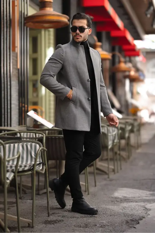 Erkek FÜME Kaşe Kaban-füme - 3