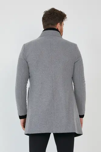 Erkek Füme Kaşe Kaban Slim Fit Dik Yaka Kışlık Kaban Palto ME-953 - Füme - 4
