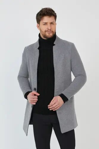 Erkek Füme Kaşe Kaban Slim Fit Dik Yaka Kışlık Kaban Palto ME-953 - Füme - MODAMESTO (1)