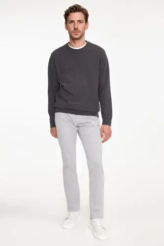Erkek Füme Pamuklu Standart Fit Normal Kesim 2 İplik Bisiklet Yaka Sweatshirt - Füme - AC&Co / Altınyıldız Classics (1)