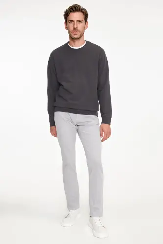 Erkek Füme Pamuklu Standart Fit Normal Kesim 2 İplik Bisiklet Yaka Sweatshirt - Füme - AC&Co / Altınyıldız Classics (1)