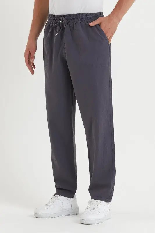 Erkek Füme Renk Basic Relaxed Fit Jogger Pantolon-FÜME - 2
