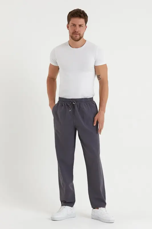 Erkek Füme Renk Basic Relaxed Fit Jogger Pantolon-FÜME - 4