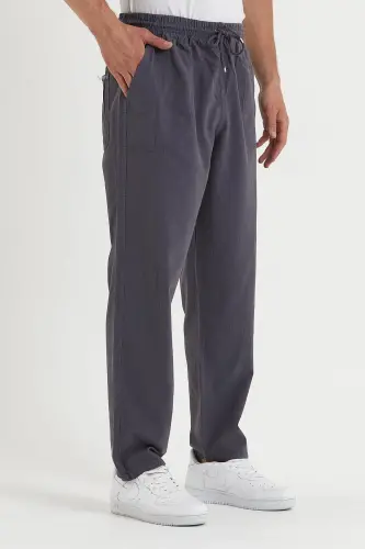 Erkek Füme Renk Basic Relaxed Fit Jogger Pantolon-FÜME - 5