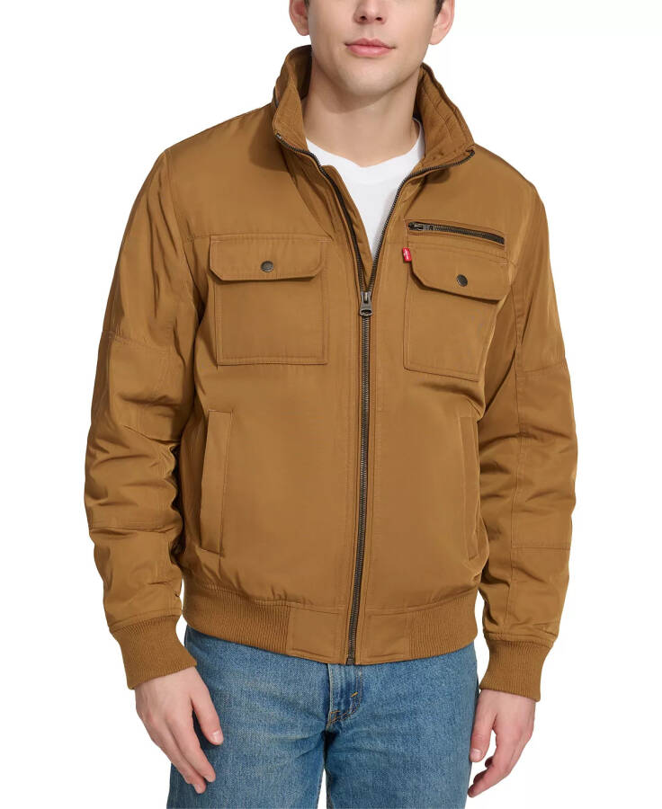 Men's Twill Stand-Collar Jacket-Brown - 1