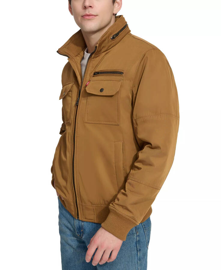 Men's Twill Stand-Collar Jacket-Brown - 3