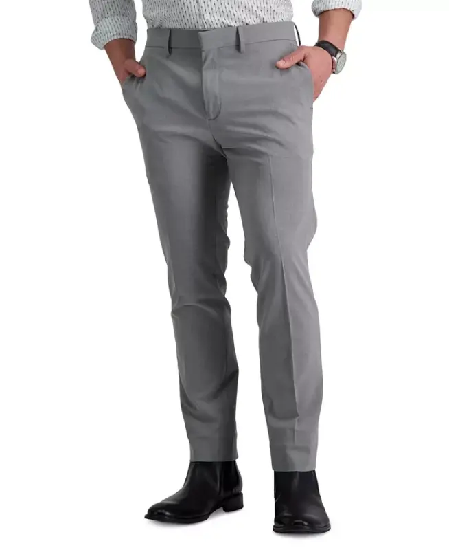 Men's Gabardine Skinny/Extra-Slim Fit Performance Stretch Flat-Front Dress Pants - Grey - 2