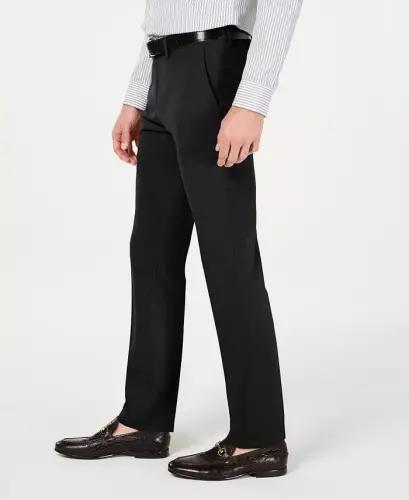 Men's Gabardine Skinny/Extra-Slim Fit Performance Stretch Flat-Front Dress Pants - Black - 3