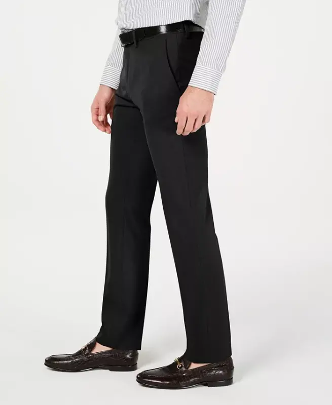 Men's Gabardine Skinny/Extra-Slim Fit Performance Stretch Flat-Front Dress Pants - Black - 3