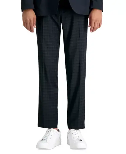 Men's Gabardine Skinny/Extra-Slim Fit Performance Stretch Flat-Front Dress Pants - Black Plaid - 2