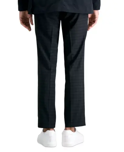 Men's Gabardine Skinny/Extra-Slim Fit Performance Stretch Flat-Front Dress Pants - Black Plaid - 3