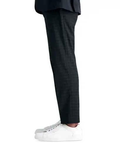 Men's Gabardine Skinny/Extra-Slim Fit Performance Stretch Flat-Front Dress Pants - Black Plaid - 4