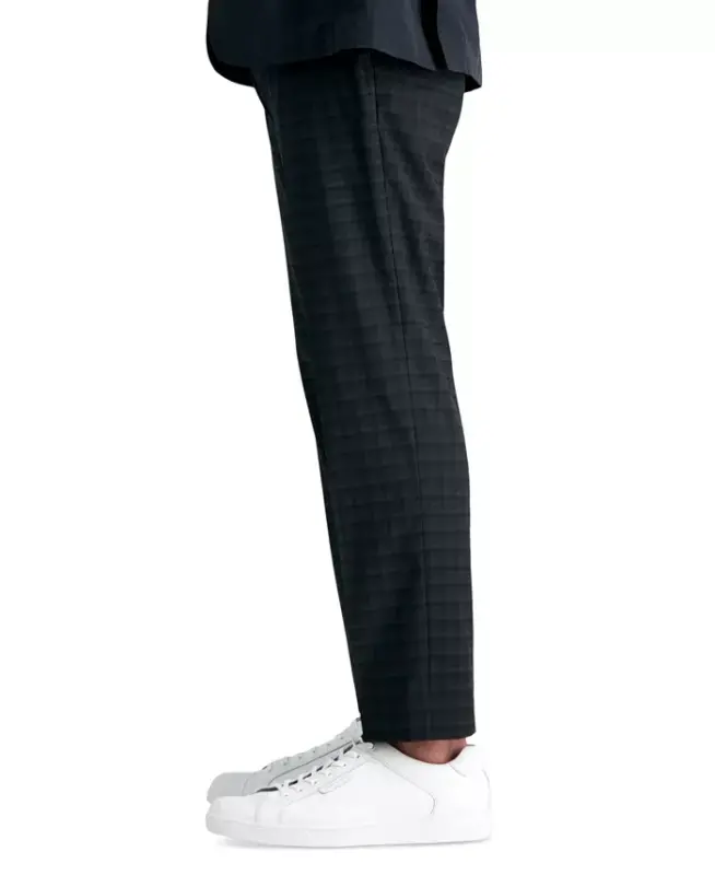 Men's Gabardine Skinny/Extra-Slim Fit Performance Stretch Flat-Front Dress Pants - Black Plaid - 4