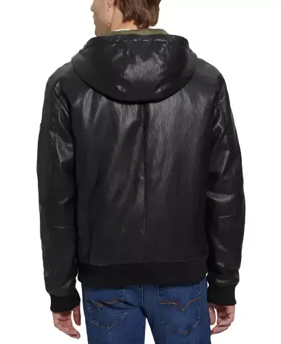 Men's Gary Faux Leather Hooded Jacket-Jet Black - GUESS (1)