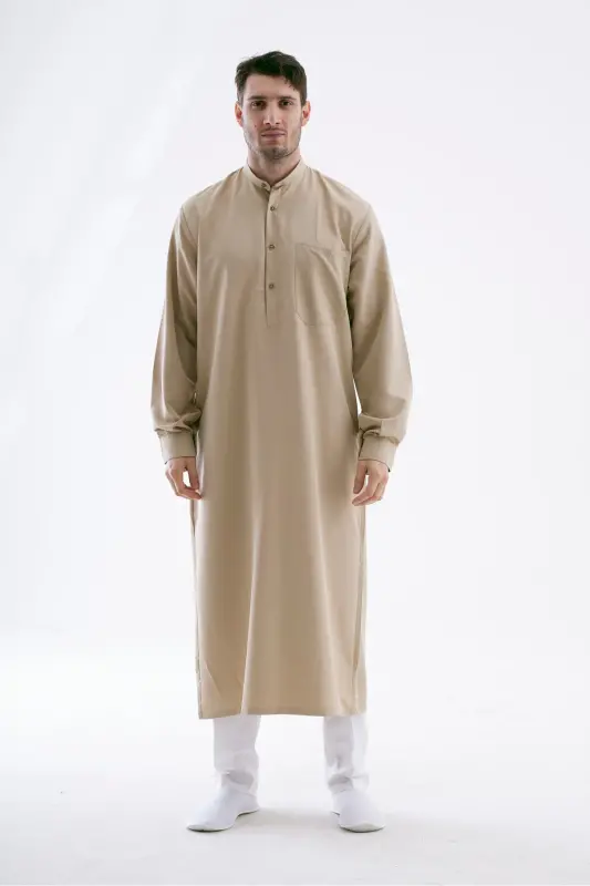 Erkek Geniş Kesim Cellabiye – Hac Umre & Günlük – Pamuk-Viskon - Bej-Bej - 1