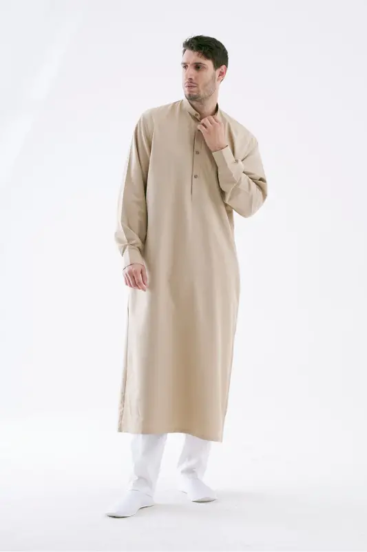 Erkek Geniş Kesim Cellabiye – Hac Umre & Günlük – Pamuk-Viskon - Bej-Bej - 5