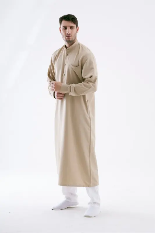 Erkek Geniş Kesim Cellabiye – Hac Umre & Günlük – Pamuk-Viskon - Bej-Bej - 2