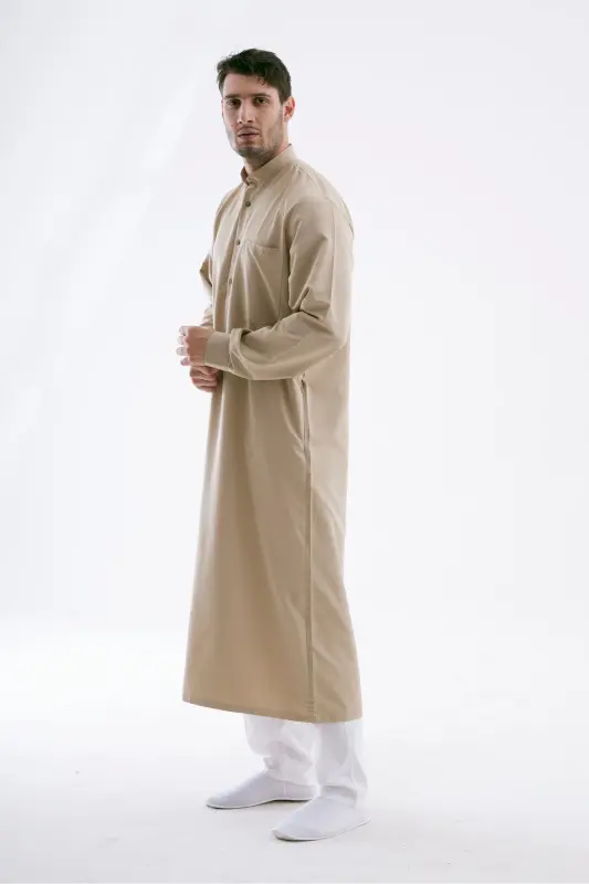 Erkek Geniş Kesim Cellabiye – Hac Umre & Günlük – Pamuk-Viskon - Bej-Bej - 4