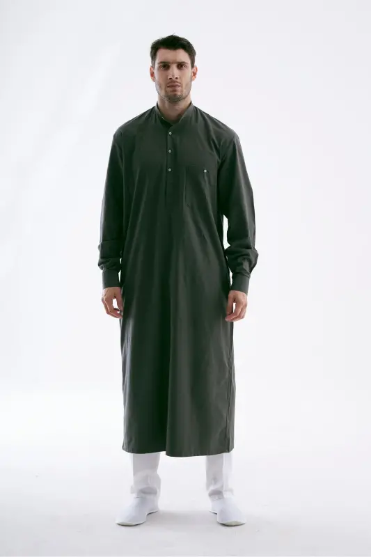 Erkek Geniş Kesim Cellabiye – Hac Umre & Günlük – Pamuk-Viskon - Koyu Yeşil-Yeşil - 1