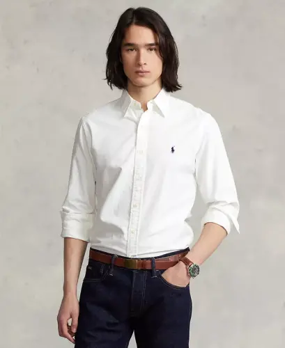 Men's Garment-Dyed Oxford Shirt-White 