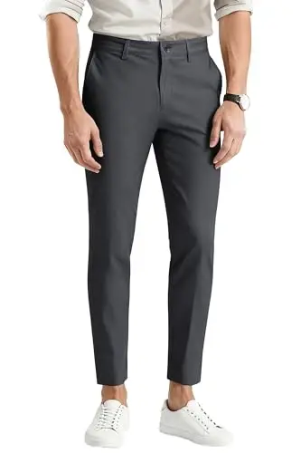 Mens Dress Pants Slim Fit Stretch Fashion Plaid Pant Skinny Leg - 1