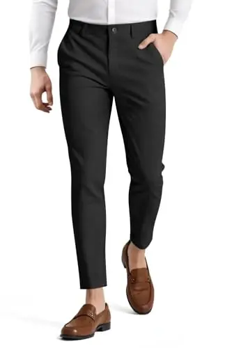Mens Dress Pants Slim Fit Stretch Fashion Plaid Pant Skinny Leg - 4