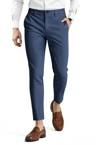 Mens Dress Pants Slim Fit Stretch Fashion Plaid Pant Skinny Leg - 1